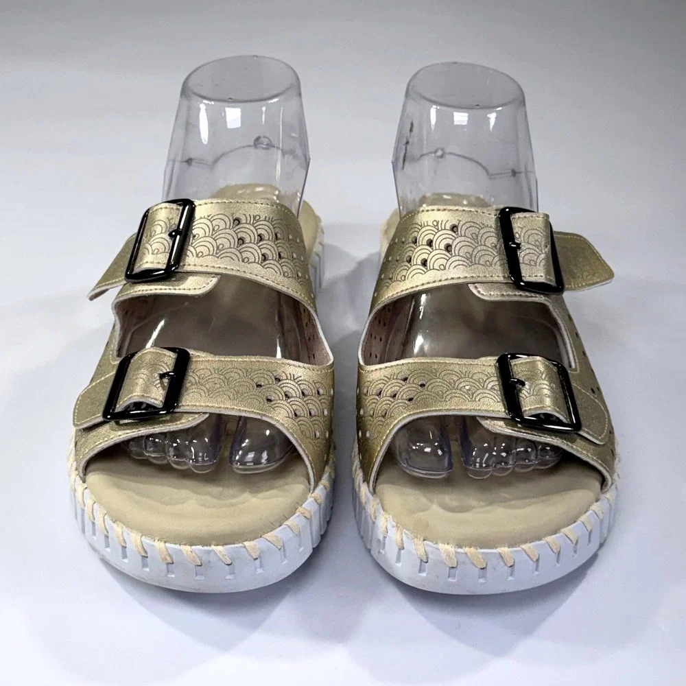 Ilse Jacobsen Tulip 1176 ML Sandal Women 40 Gold Metallic Laser Cut Buckle Slide